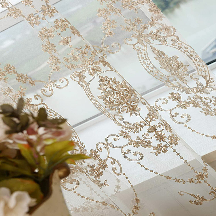 Nhà cung cấp Trung Quốc chất lượng cao 100% Polyester Làm sẵn giường hoa Jacquard Sheer Rèm vải