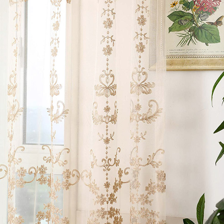 Nhà cung cấp Trung Quốc chất lượng cao 100% Polyester Làm sẵn giường hoa Jacquard Sheer Rèm vải