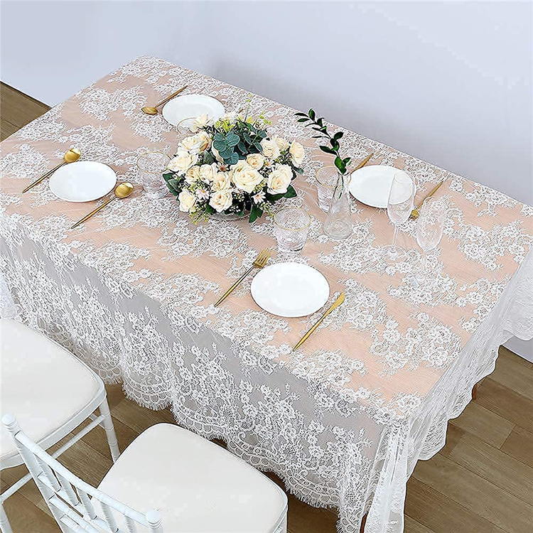 Nhẹ polyester trắng trơn hình chữ nhật bữa tối đám cưới ren jacquard bàn quần áo vải