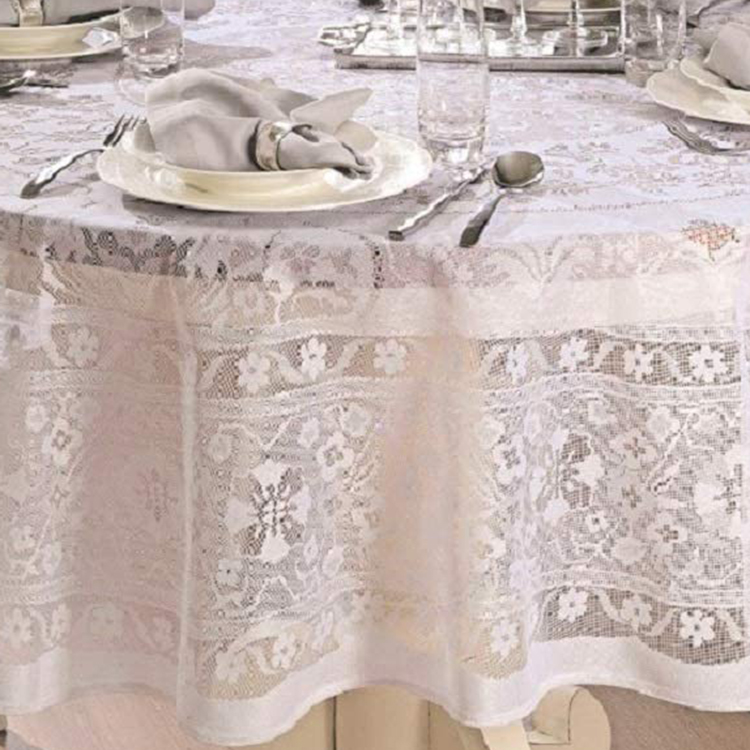 Màu trắng trang nhã phủ ren hoa jacquard khăn trải bàn tròn vải cho tiệc cưới