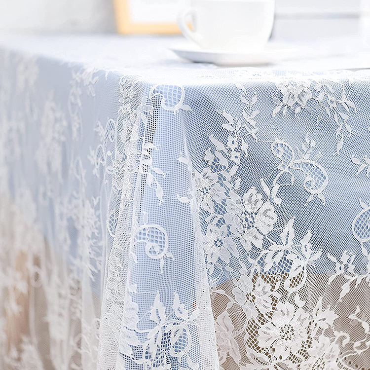 Đồ trang trí hoa trắng trơn jacquard bữa tối ren polyester khăn trải bàn đám cưới vải