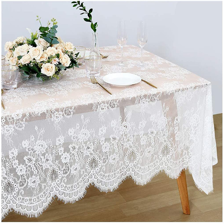 Nhẹ polyester trắng trơn hình chữ nhật bữa tối đám cưới ren jacquard bàn quần áo vải