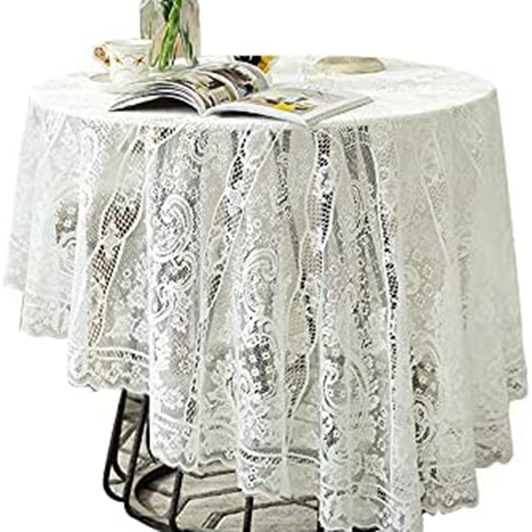 Che bữa tối đám cưới trắng hoa jacquard polyester ren khăn trải bàn trơn khăn trải bàn tròn