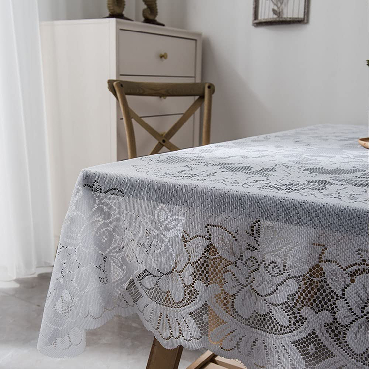 Hình chữ nhật bìa trắng jacquard vải tuyn tiệc polyester hoa ren đám cưới vải khăn trải bàn