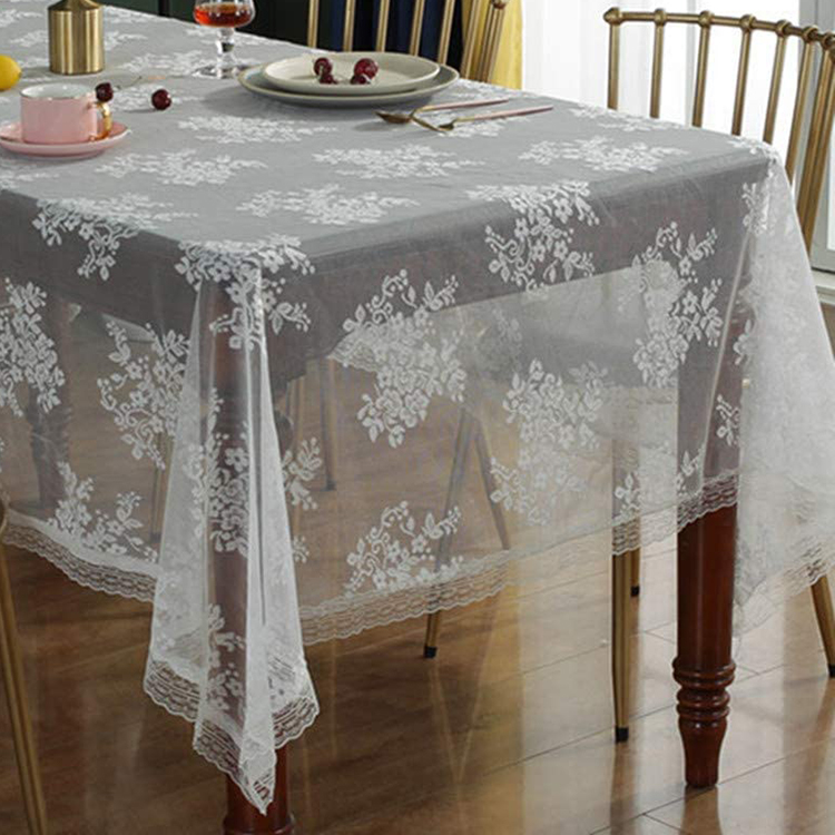 Đồng bằng trắng jacquard hoa thanh lịch hình chữ nhật ren khăn trải bàn đám cưới giá rẻ vải t