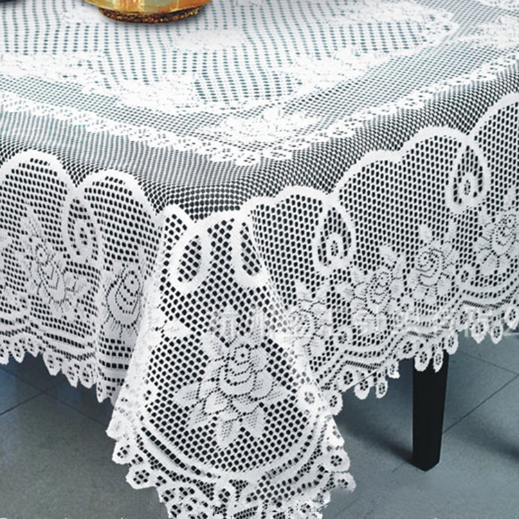 Tùy chỉnh hoa ăn uống polyester đám cưới trắng jacquard trơn tròn ren khăn trải bàn vải